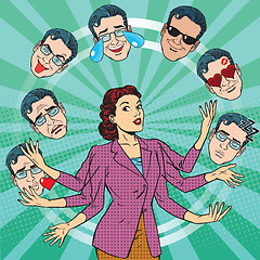 Image showing Retro woman juggles the emotions of men