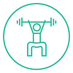 Image showing Man exercising with barbell line icon.