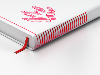 Image showing Insurance concept: closed book, Family And Palm on white background
