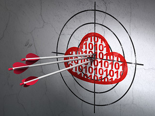 Image showing Cloud computing concept: arrows in Cloud With Code target on wall background