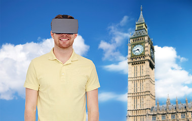 Image showing happy man in virtual reality headset or 3d glasses