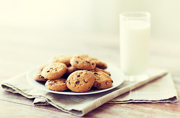 Image showing close up of chocolate oatmeal cookies and milk