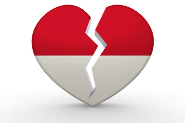 Image showing Broken white heart shape with Indonesia flag