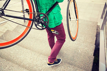 Image showing man with fixed gear bike going downstairs