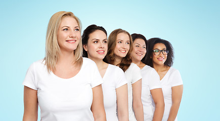 Image showing group of happy different women in white t-shirts