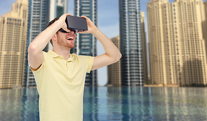 Image showing happy man in virtual reality headset or 3d glasses