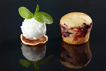 Image showing dessert cake with ice cream
