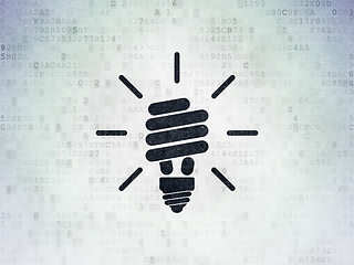 Image showing Finance concept: Energy Saving Lamp on Digital Data Paper background