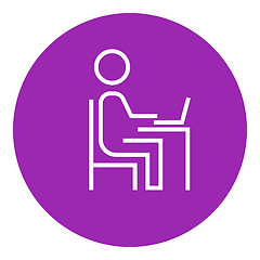 Image showing Businessman working at his laptop line icon.