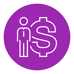 Image showing Businessman standing beside the dollar symbol line icon.