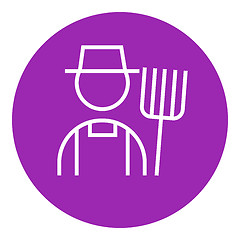 Image showing Farmer with pitchfork line icon.