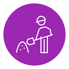 Image showing Man with shovel and hill of sand line icon.