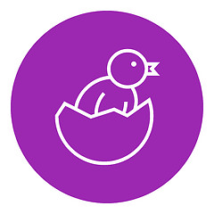 Image showing Chick peeking out of egg shell line icon.