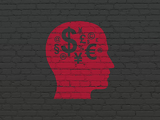 Image showing Advertising concept: Head With Finance Symbol on wall background