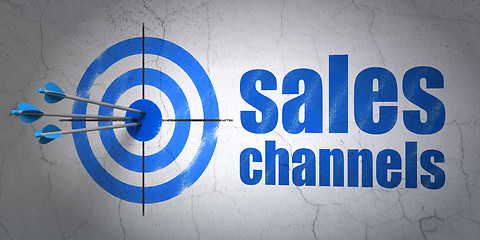 Image showing Advertising concept: target and Sales Channels on wall background