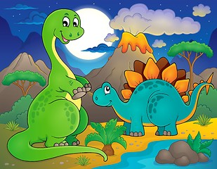Image showing Night landscape with dinosaur theme 8