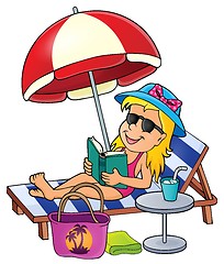 Image showing Girl on sunlounger image 1