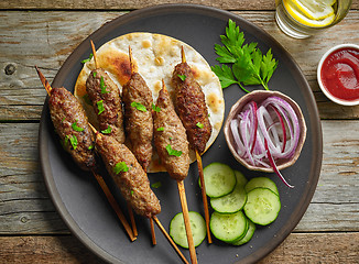 Image showing grilled minced meat skewers kebabs