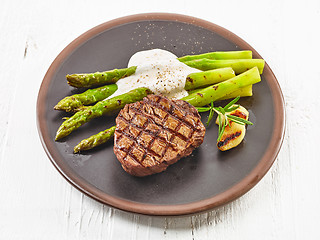 Image showing grilled steak and asparagus