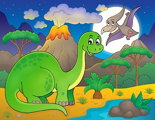 Image showing Night landscape with dinosaur theme 6