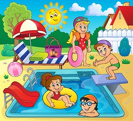 Image showing Children by pool theme image 2