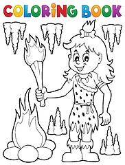 Image showing Coloring book cave woman theme 1