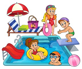 Image showing Children by pool theme image 1