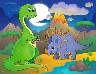 Image showing Night landscape with dinosaur theme 7