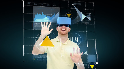 Image showing happy man in virtual reality headset or 3d glasses