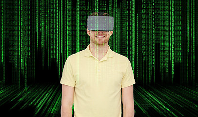 Image showing happy man in virtual reality headset or 3d glasses