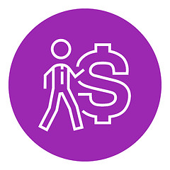 Image showing Businessman with big dollar symbol line icon.