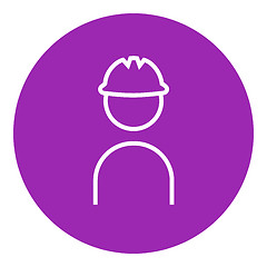 Image showing Worker wearing hard hat line icon.