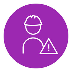 Image showing Worker with caution sign line icon.