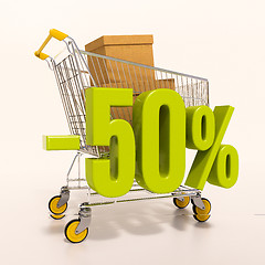 Image showing Shopping cart and percentage sign, 50 percent