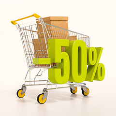 Image showing Shopping cart and percentage sign, 50 percent