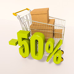 Image showing Shopping cart and percentage sign, 50 percent