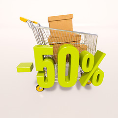 Image showing Shopping cart and percentage sign, 50 percent