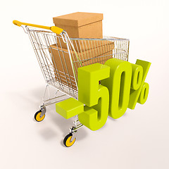 Image showing Shopping cart and percentage sign, 50 percent