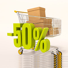 Image showing Shopping cart and percentage sign, 50 percent