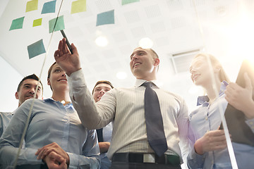 Image showing smiling business people with marker and stickers