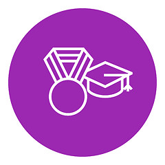 Image showing Graduation cap with medal line icon.