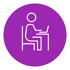 Image showing Businessman working at his laptop line icon.