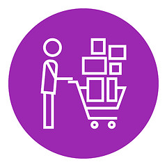 Image showing Man pushing shopping cart line icon.