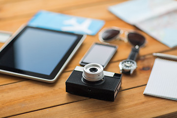 Image showing close up of camera, gadgets and personal stuff