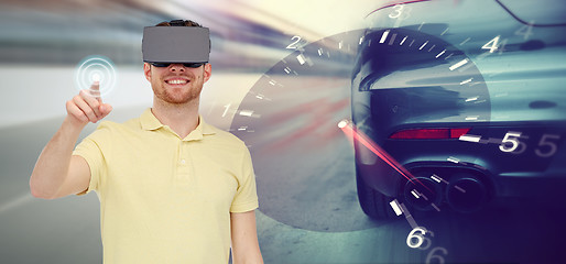 Image showing man in virtual reality headset and car racing game