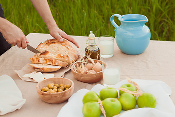 Image showing The healthy natural food in the field. Family dinner