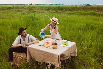 Image showing The healthy natural food in the field. Family dinner