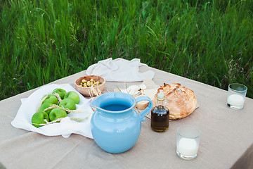 Image showing The healthy natural food in the field. Family dinner