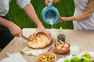 Image showing The healthy natural food in the field. Family dinner