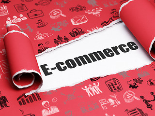 Image showing Business concept: black text E-commerce under the piece of  torn paper